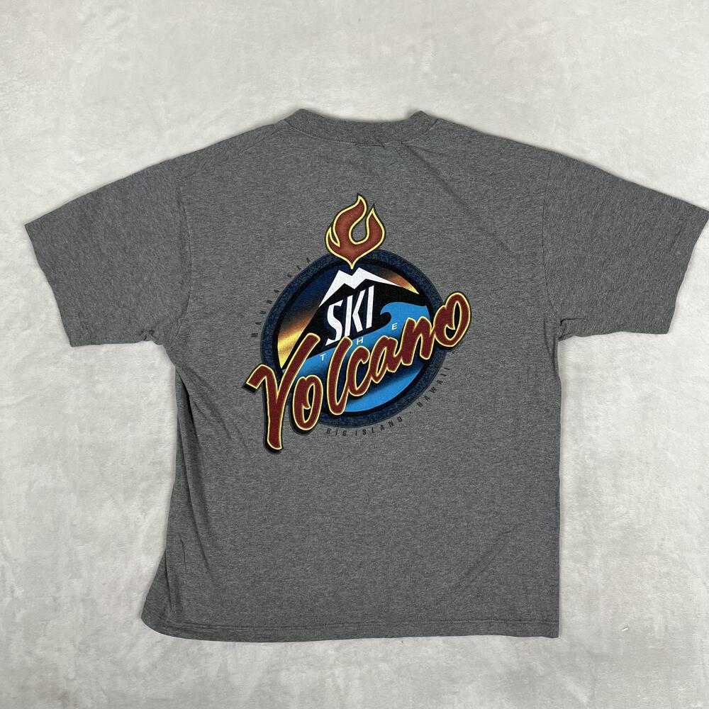 Vintage Ski Volcano T-Shirt Mens M Gray Big Island Hawaii Graphic Tee Y2K Boxy